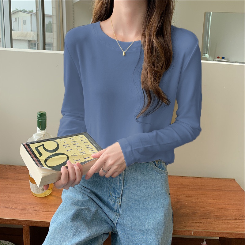 SUXI Áo thun dài tay cổ tròn thiết kế mới thời trang theo phong cách hàn quốc cho nữ