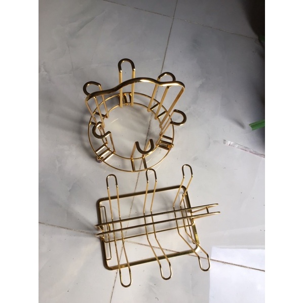 Giá úp cốc mạ vàng - khay úp cốc mạ vàng tròn và chữ nhật ( tặng kèm khay )