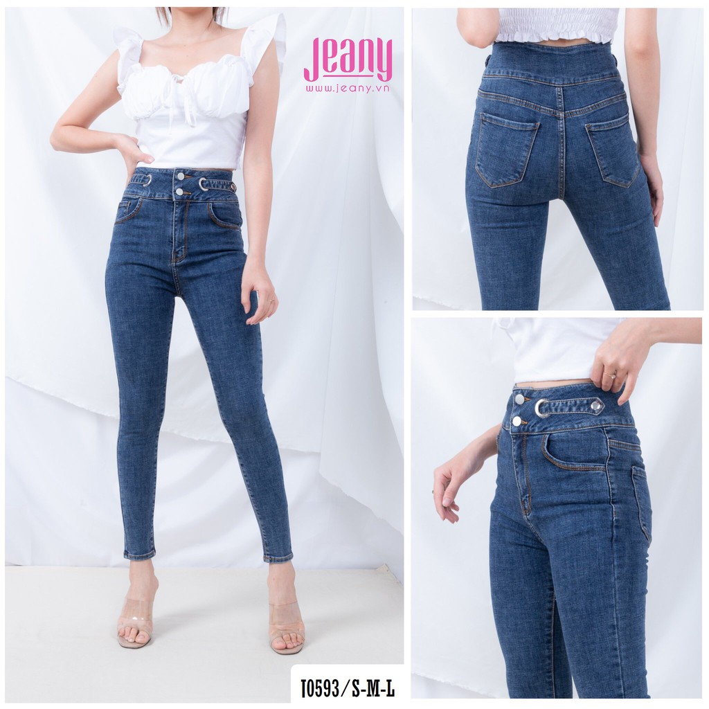Quần Jean Nữ Ôm Lưng Cao 2 Nút Có Đường Dây Lòn Qua Eo J0593 - Jeany