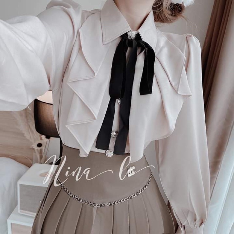 Áo sơ mi nữ cổ bèo điệu phong cách Hàn quốc dịu dàng Shop chavi