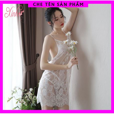 Váy Ngủ, Đầm Ngủ Ren Hoa MS5151 Cổ Chữ V, Hở Lưng Chữ U, Nhìn Xuyên Vải Cực Kì Gợi Cảm