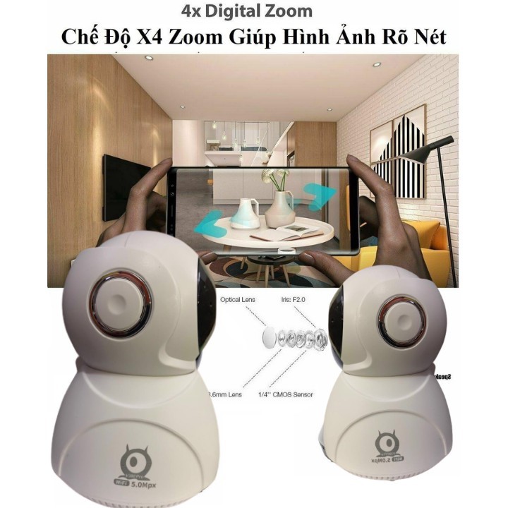 CAMERA Wifi 5.0Mpx V380Pro Q8 Chính Hãng Xoay 360° - Đàm Thoại 2 Chiều, Xoay Theo Chuyển Động, Nhận Diện Khuôn Mặt