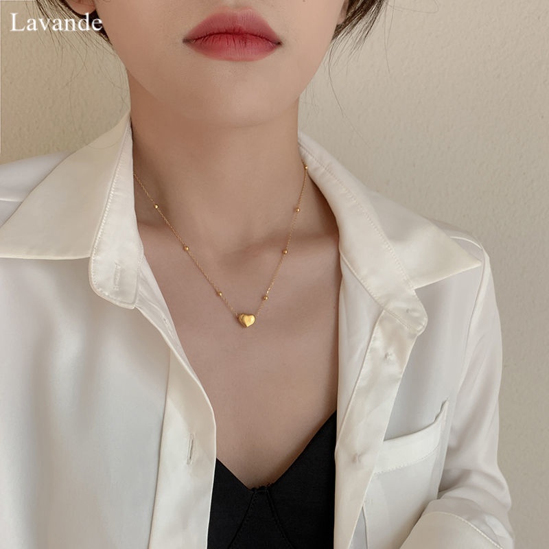 Dây Chuyền Thép Titan Mạ Vàng 18K Đính Hạt Hình Trái Tim Thời Trang Nhật Hàn Cho Nữ Y1PS