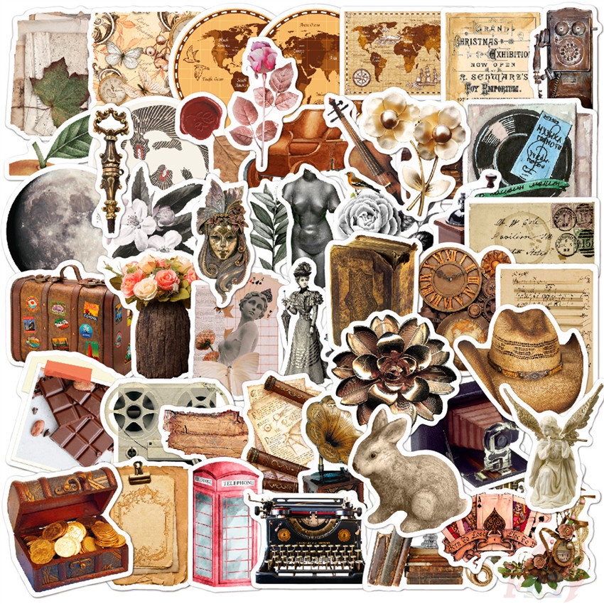 Bộ 100 Cái/Bộ ❉ Miếng Dán Trang Trí Phong Cách Retro Độc Đáo ❉ Sticker Dán Tường Chống Thấm Nước Thời Trang