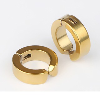 Bộ 2 bông tai nam khoen tròn màu vàng kẹp không bấm lỗ hàn quốc - BT33