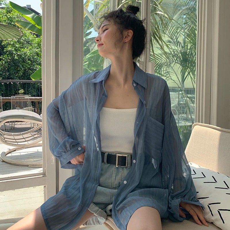 Áo Khoác Chiffon Dài Tay Dáng Rộng Phong Cách Hàn Quốc Thời Trang Mùa Hè Cho Nữ