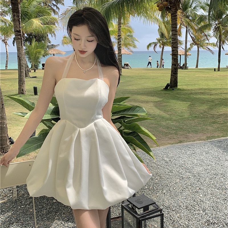 Đầm Mini Hai Dây Đính Nơ Thời Trang Mùa Hè Dành Cho Nữ