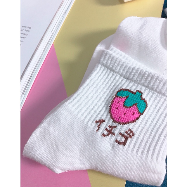 Porozi  Vớ  in họa tiết trái cây hoạt hình phong cách Hàn Quốc dễ thương dành cho nữ