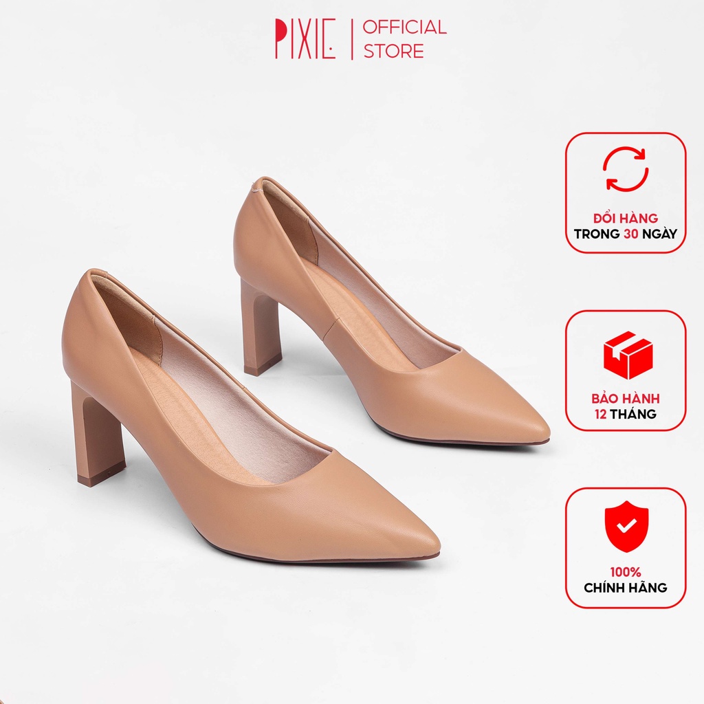 Giày Cao Gót 7cm Mũi Nhọn Đế Vuông Thon Pixie X552