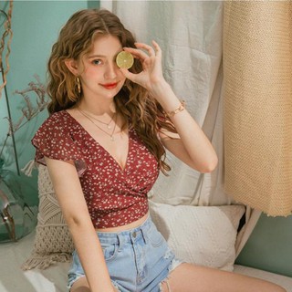 Áo cổ V hoa nhí tay bèo sen nữ Air Space 2020121100