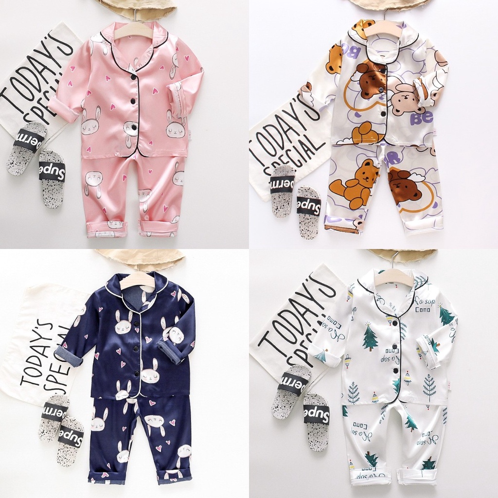 Bộ Đồ Ngủ Dài Tay Họa Tiết Hoạt Hình Xinh Xắn Dành Cho Bé 0-4 Tuổi