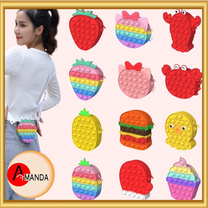 Túi đeo silicon có khoá kéo - Nhiều hình nhỏ gọn cute- TP01- Amanda- store