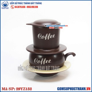 Phin pha cafe bằng gốm sứ màu nâu men kem