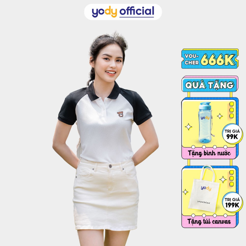 Áo Polo Nữ YODY vải cotton cafe in hình gấu APN5326