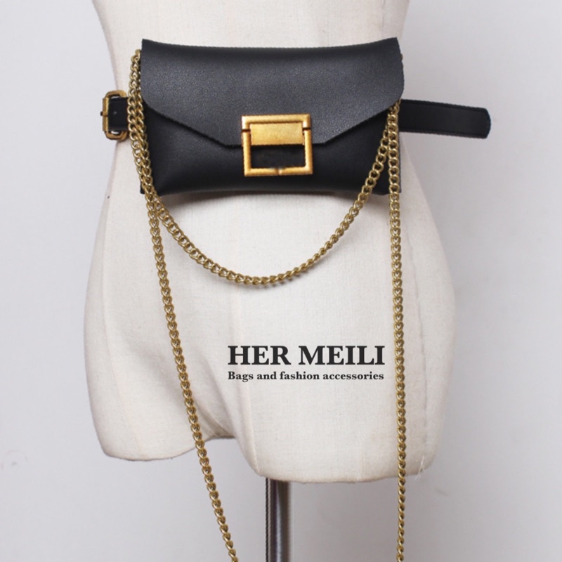 Belt Bag Thắt Lưng Kèm Túi Hai Cỡ To Nhỏ Kèm Xích Hàng Da Đẹp TL02