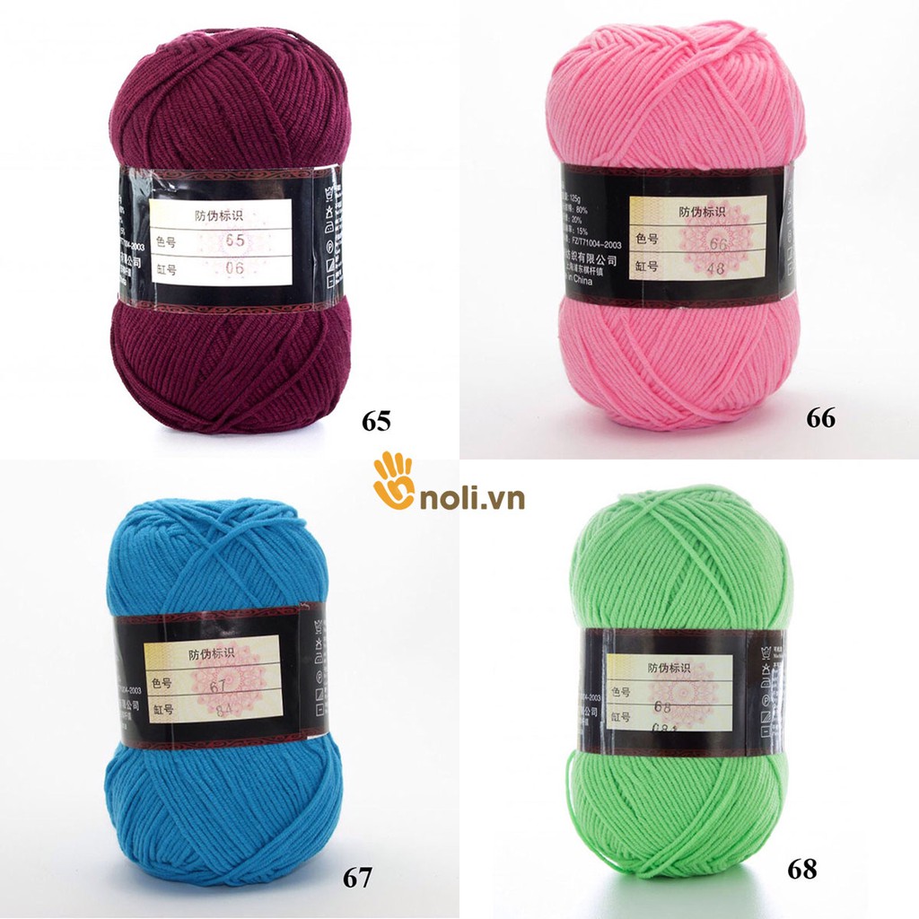 Len milk cotton 125g loại 1 se tròn, săn chắc, tơi xốp, đan móc khăn, áo, túi xách, thú bông cho bé (Mã 61 đến 78 )