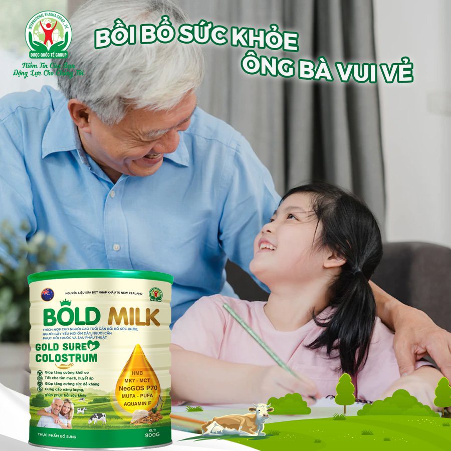 Sữa bột Bold Milk Gold Sure Colostrum, dành cho người cần bồi bổ, phục hồi sức khỏe nhanh chóng - Hộp 900gr