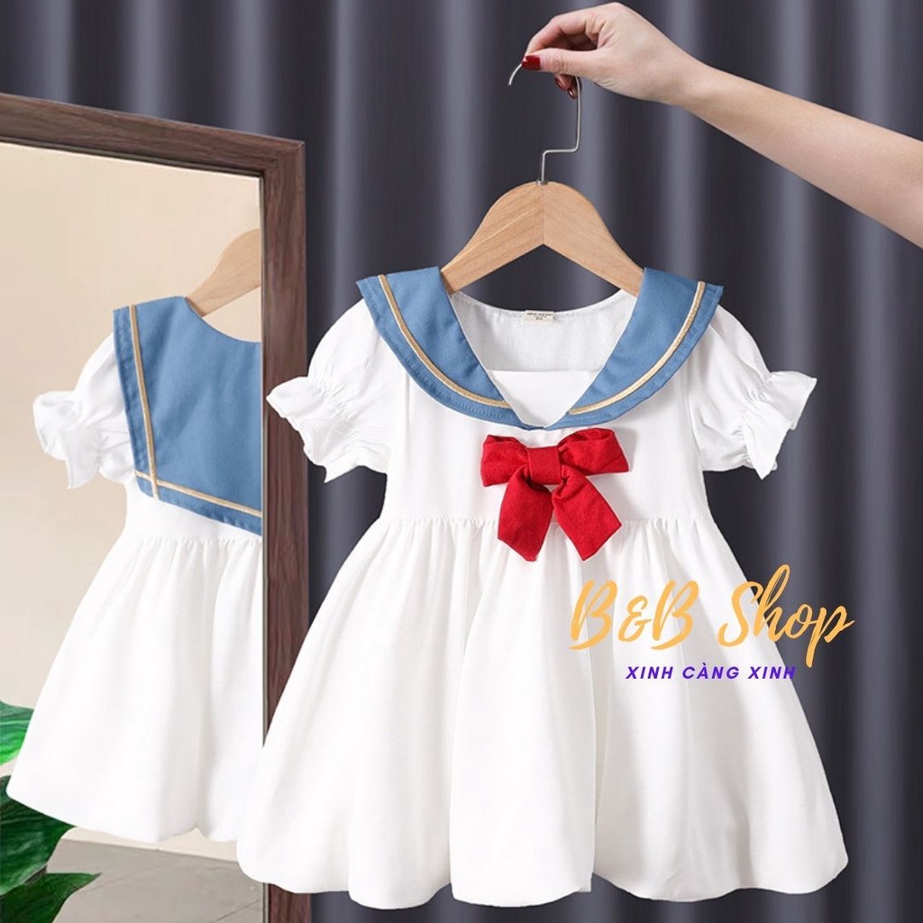 Đầm ThủyThủ Trẻ Em Cao Cấp Váy Thắt  Nơ Lai Bí Phong Cách Thanh Lịch Kiểu Pháp Cho Các Bé Gái Từ 2-8 Tuổi Bao Đổi Trả