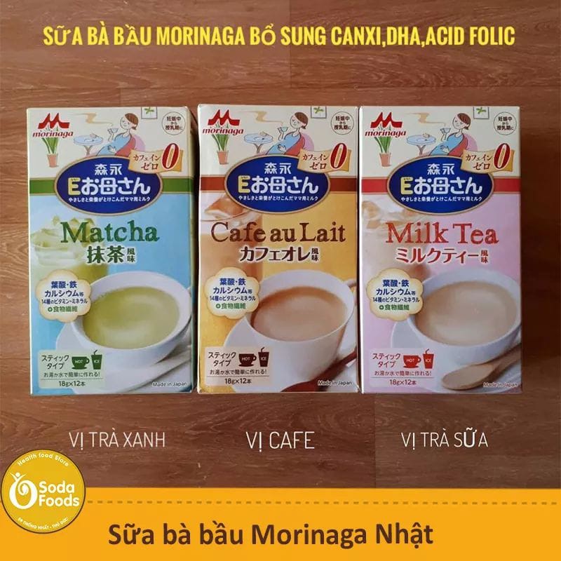 Sữa bầu Morinaga nội địa Nhật hộp 12 thanh vị trà sữa/cafe/trà xanh