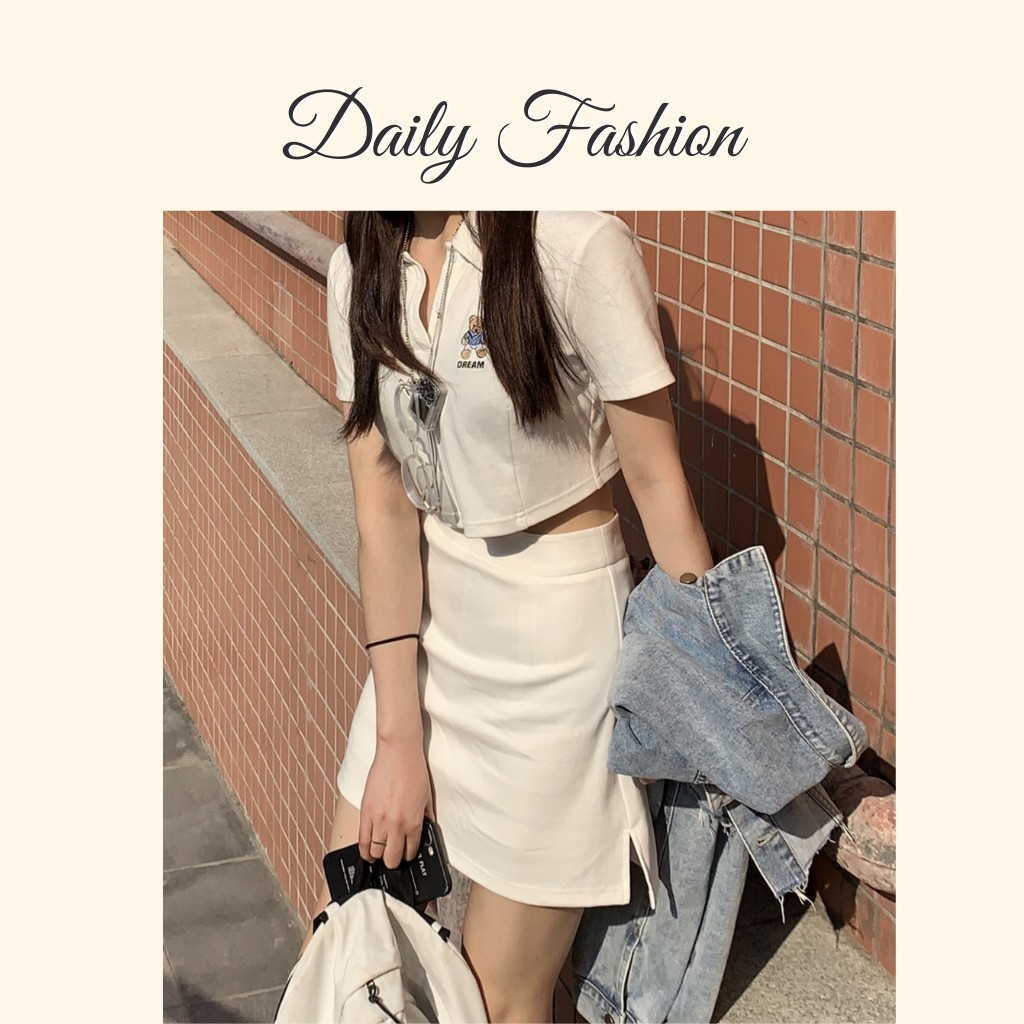 Áo polo thêu gấu - Áo thun nữ croptop thêu gấu ngắn tay màu trắng hottrend | BigBuy360 - bigbuy360.vn