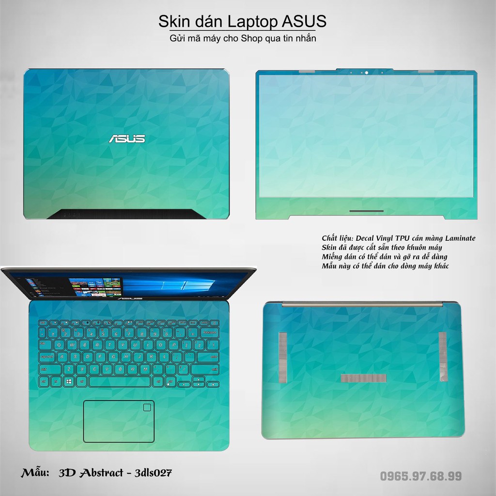 Skin dán Laptop Asus in hình 3D Image (inbox mã máy cho Shop)