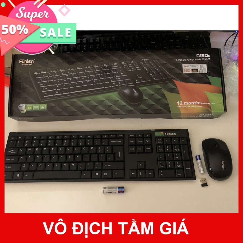 Bộ chuột và bàn phím không dây Fuhlen A120G - Màu đen - Chính hãng - BH 24 tháng