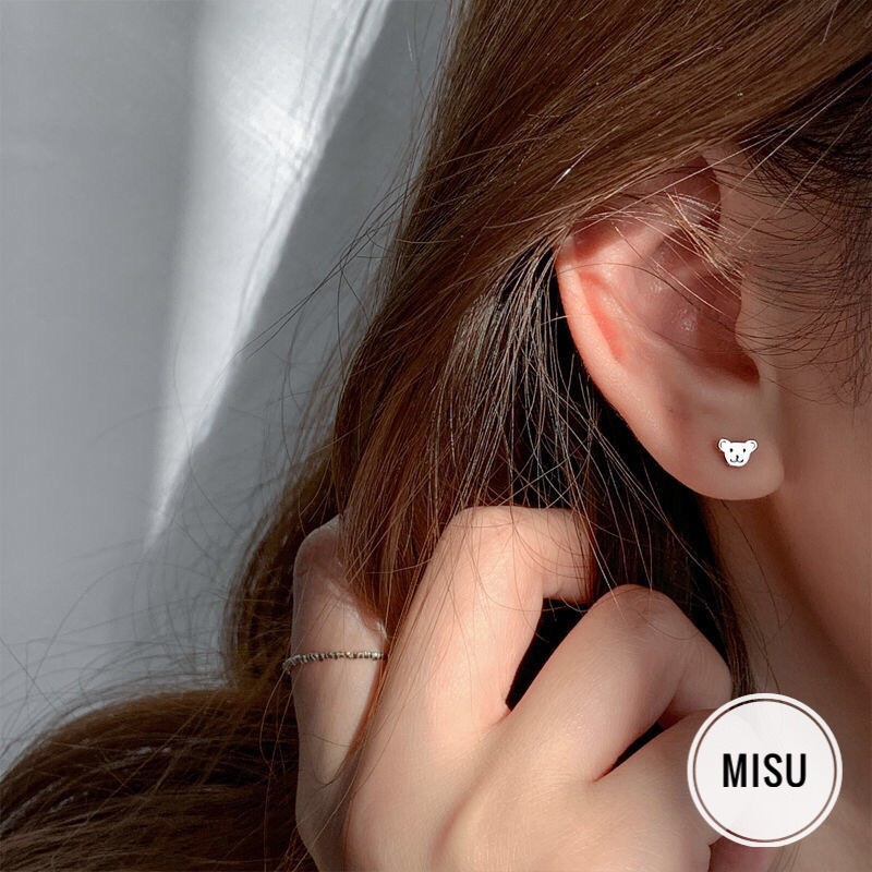 [1 chiếc] Bông Tai, Khuyên Tai Bạc Nữ Hình Mặt Gấu Mini Siêu Dễ Thương, Xinh Xắn - Misu Shop [phụ kiện]