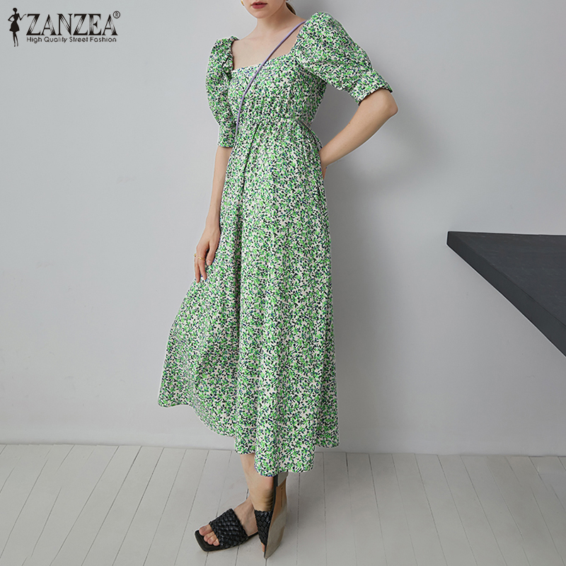 Đầm Maxi ZANZEA Tay Phồng Cổ Vuông In Hoa Phong Cách Xếp Ly Đáng Yêu Cho Nữ | BigBuy360 - bigbuy360.vn