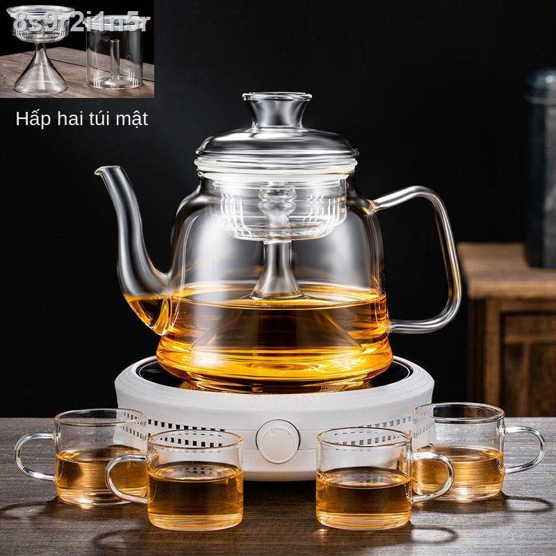 ┅♧Nồi đun trà thủy tinh dày hấp ấm bằng hơi nước sôi chịu nhiệt tốt cho sức khỏe bộ gốm sứ cách bếp điện