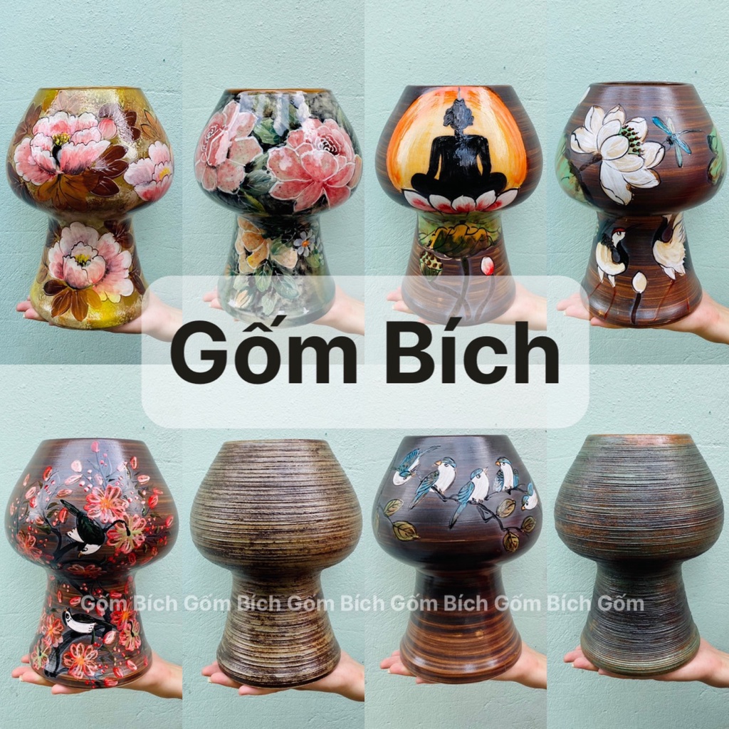 Bình Hoa Lọ Hoa Dáng Cây Nấm Đẹp Nhiều Mẫu Vẽ Tay Men Mộc Gốm Sứ Bát Tràng - Gốm Bích