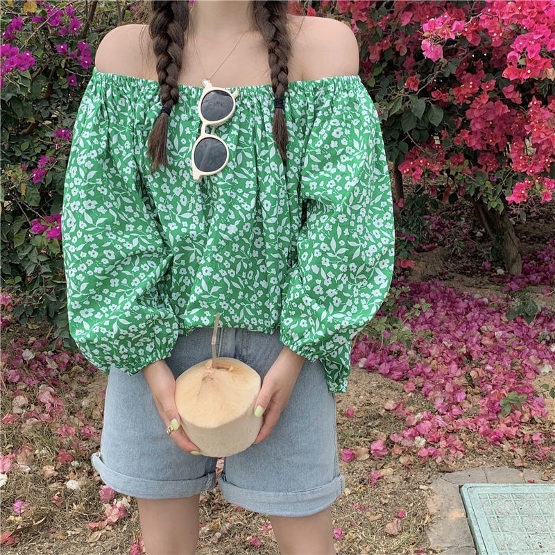 Áo trễ vai in hoa thời trang cho nữ