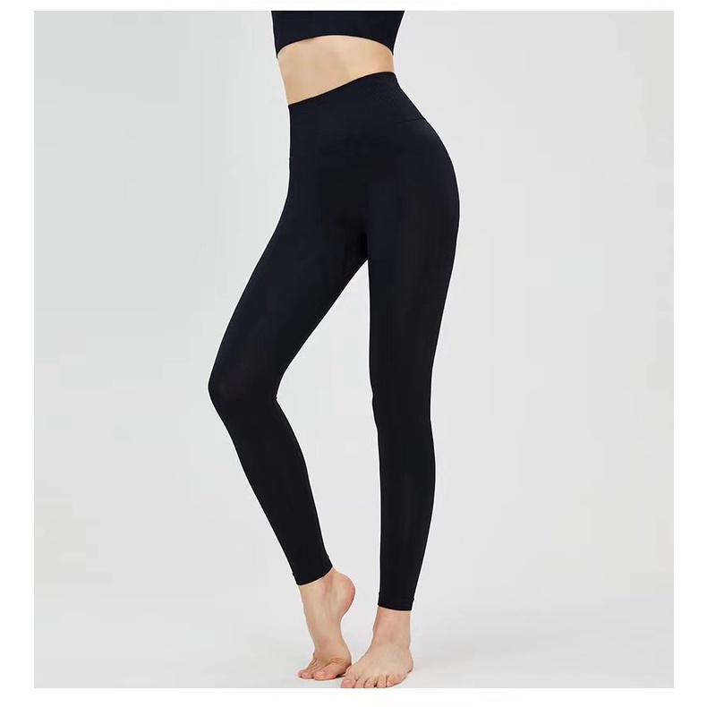 Đồ tập gym nữ, Quần Legging Thể Thao Không Đường May Lưng Cao Màu Đen