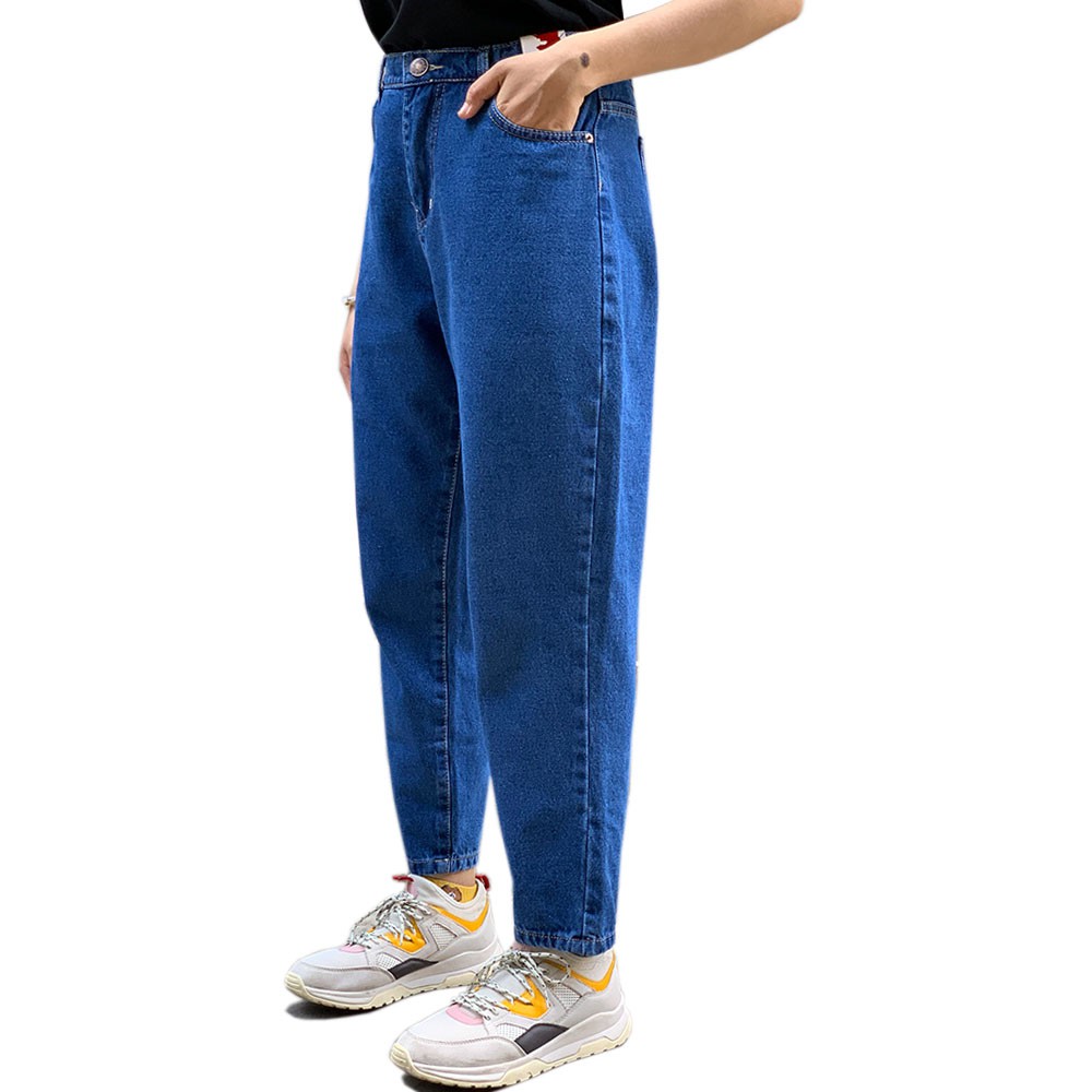 [Mã FATHANG5 giảm 10K đơn 50K] Quần jean baggy quần bò cạp cao chất cotton không co dãn màu xanh rách gối