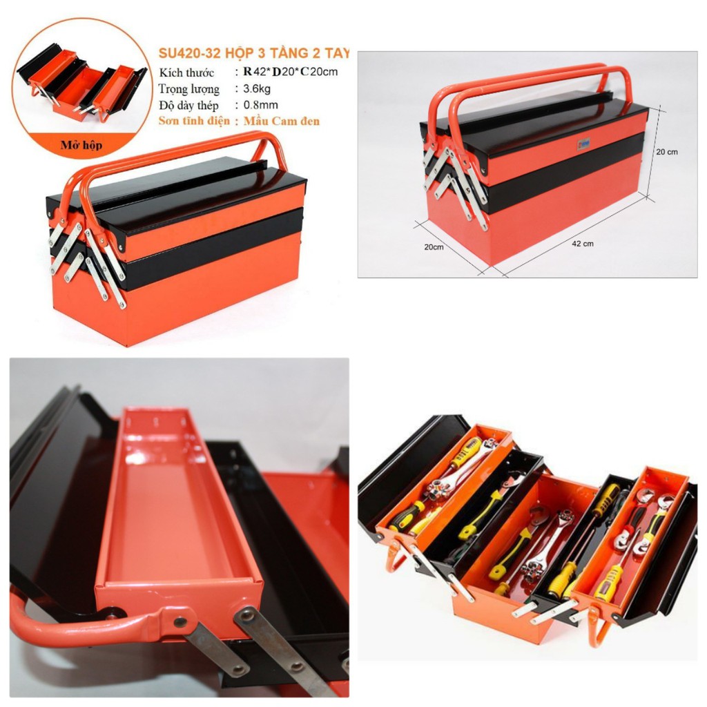 HỘP ĐỰNG DỤNG CỤ ĐA NĂNG SUVINA 3 TẦNG 2 TAY CẦM SU420-32