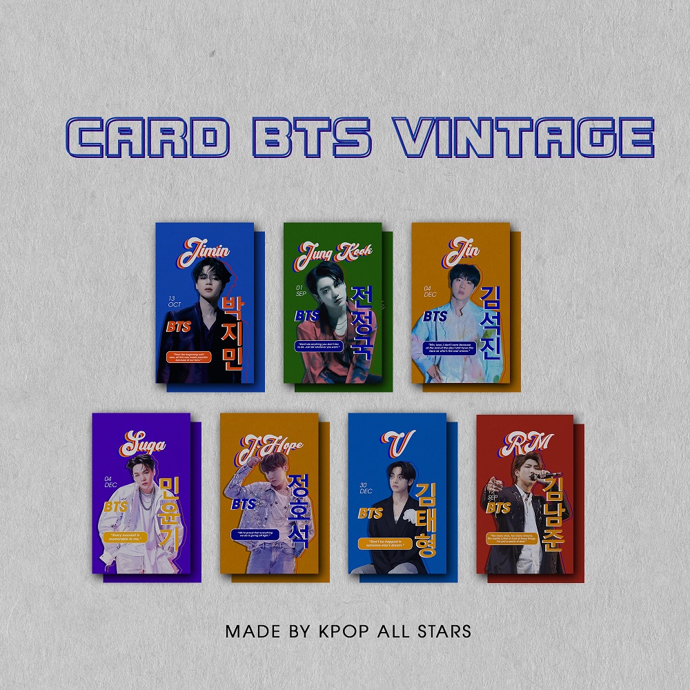 Set 7-99 card BTS combo gift và Hộp KIM LOẠI 7.5x11x4cm đựng được 100 card BTS Vintage Kpop All Stars sang xịn mịn