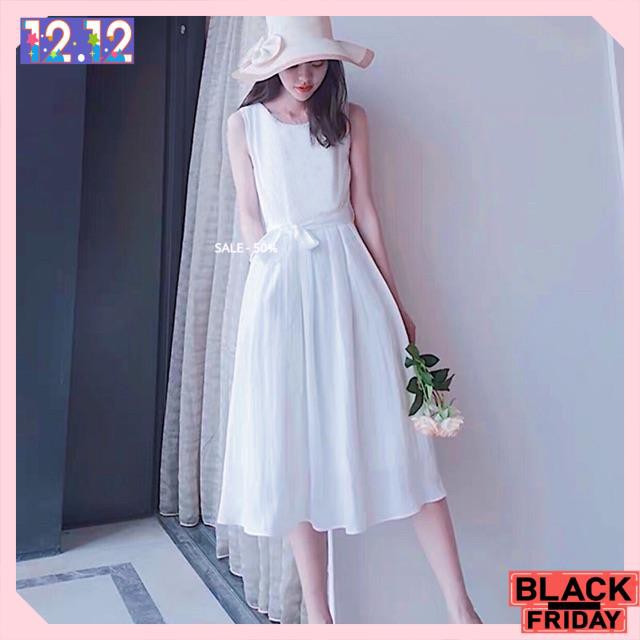 [Mã WARNSK15 giảm 15% đơn 99k] [HÀNG CAO CẤP] Đầm trắng sát nách thắt eo (kèm hình thật) | BigBuy360 - bigbuy360.vn