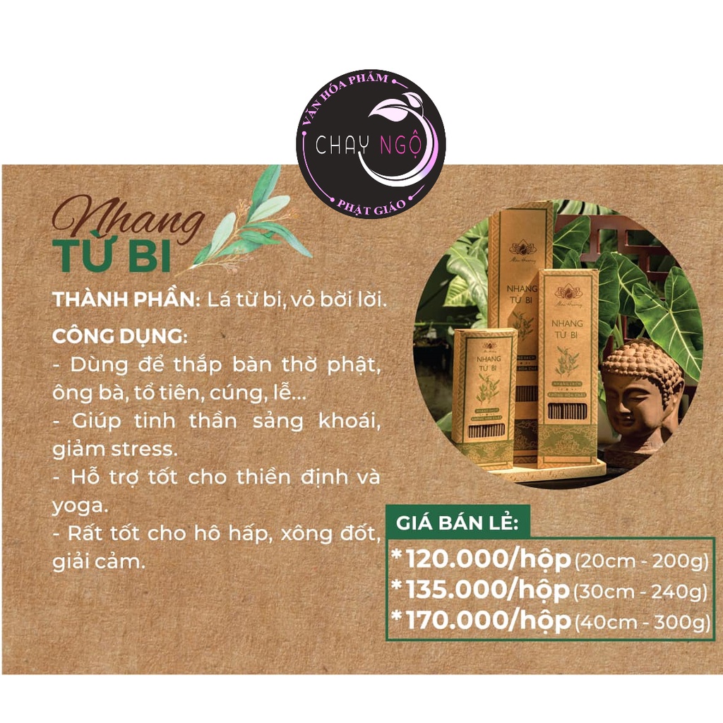 Nhang sạch Mộc Hương 30cm - 100% từ thiên nhiên Hương Từ Bi