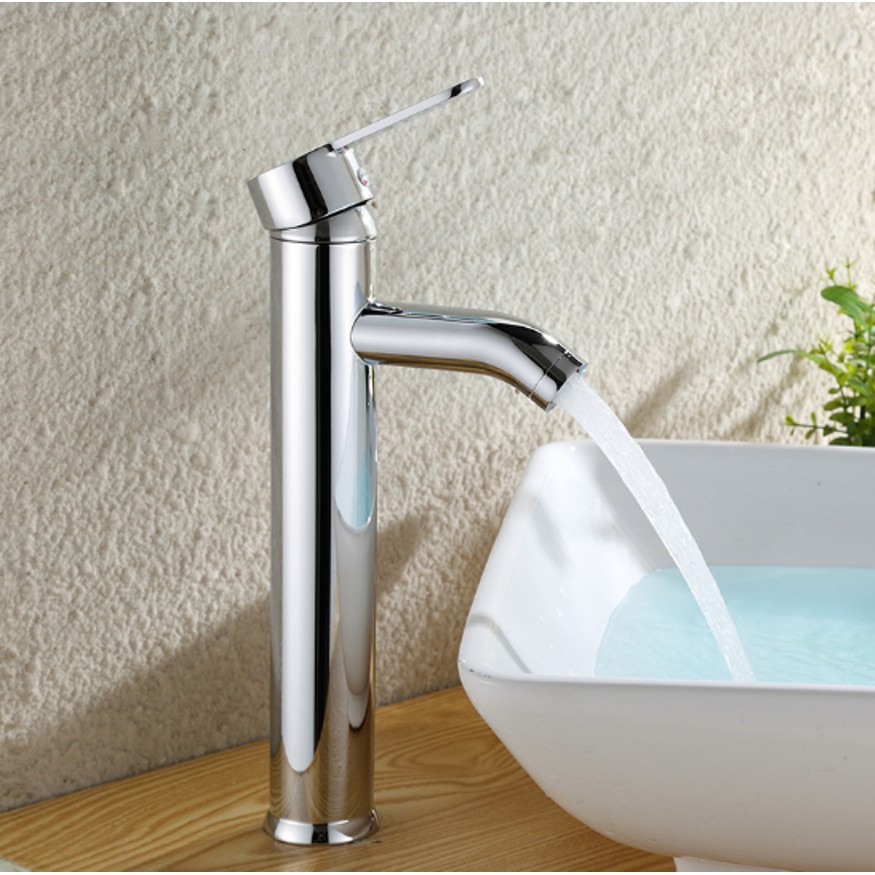 Vòi Lavabo nóng lạnh cao cấp màu trắng dài hợp kim - dùng cho lavabo đặt bàn