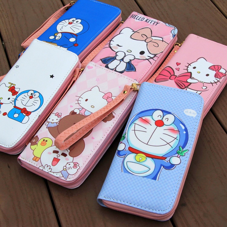 Ví Đựng Điện Thoại / Tiền Xu / Thẻ In Hình Doraemon / Hello Kitty Dễ Thương Dùng Làm Quà Tặng Cho Bé Gái