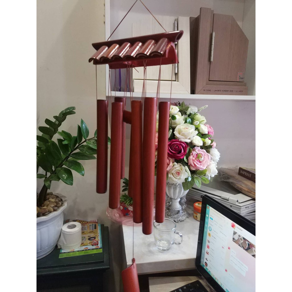 Chuông gió phong thủy tre trúc chuông gió tre mái đỏ