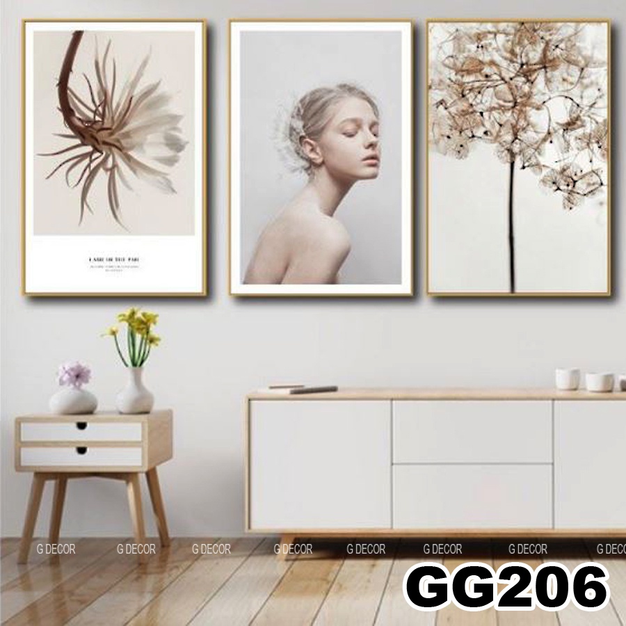 Tranh treo tường canvas 3 bức phong cách hiện đại Bắc Âu 107, tranh anime trang trí phòng cho bé, phòng khách, phòng ngủ