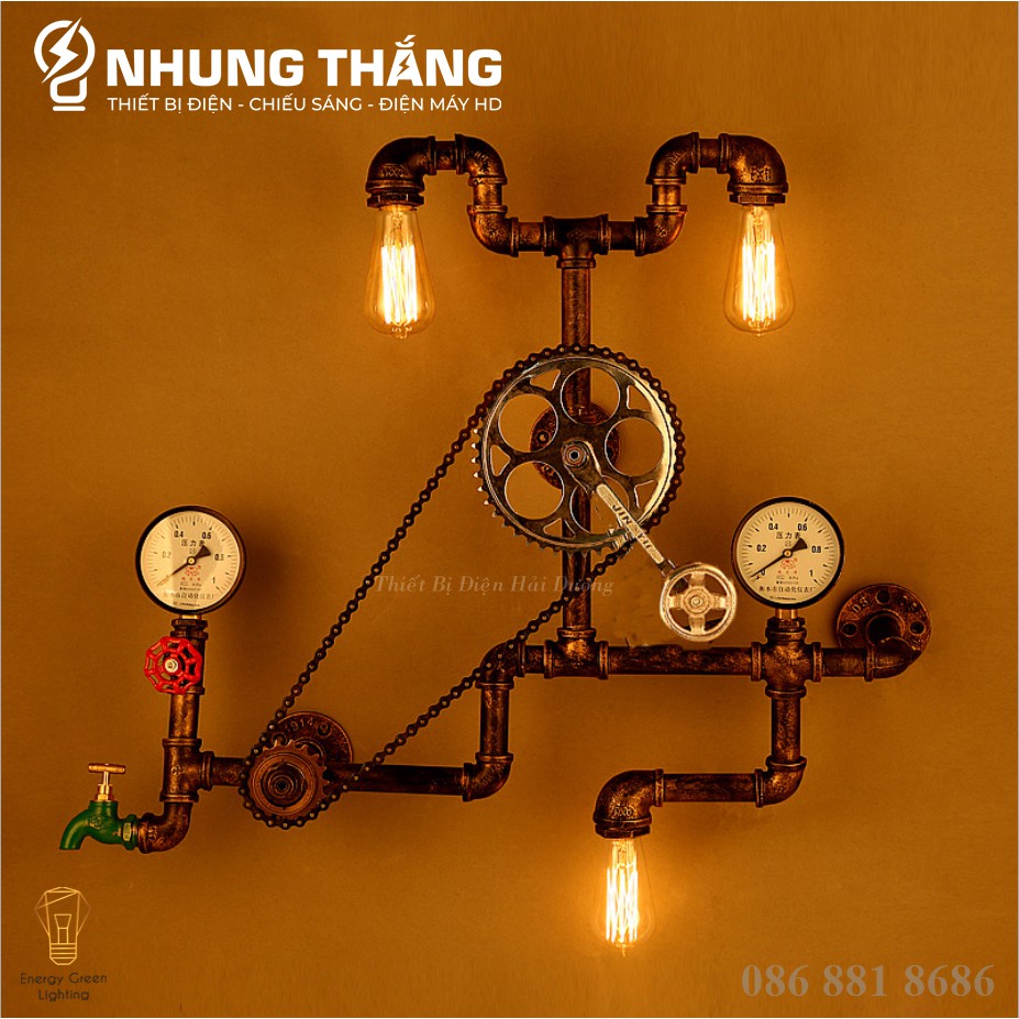 Đèn Tường Retro DT-7869 - Hình Ống Nước - Kiểu Dáng Cổ Điển - Tặng Kèm 3 Bóng T64 - Energy Green Lighting - Bảo Hành1Năm