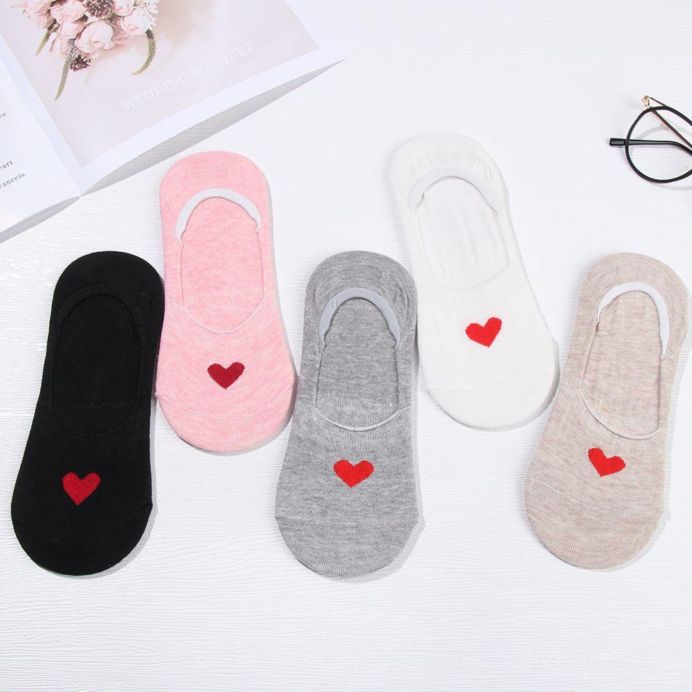 EUCA Set 5 Đôi Vớ Cổ Thuyền Chất Liệu Cotton Họa Tiết Trái Tim Thời Trang Mùa Hè