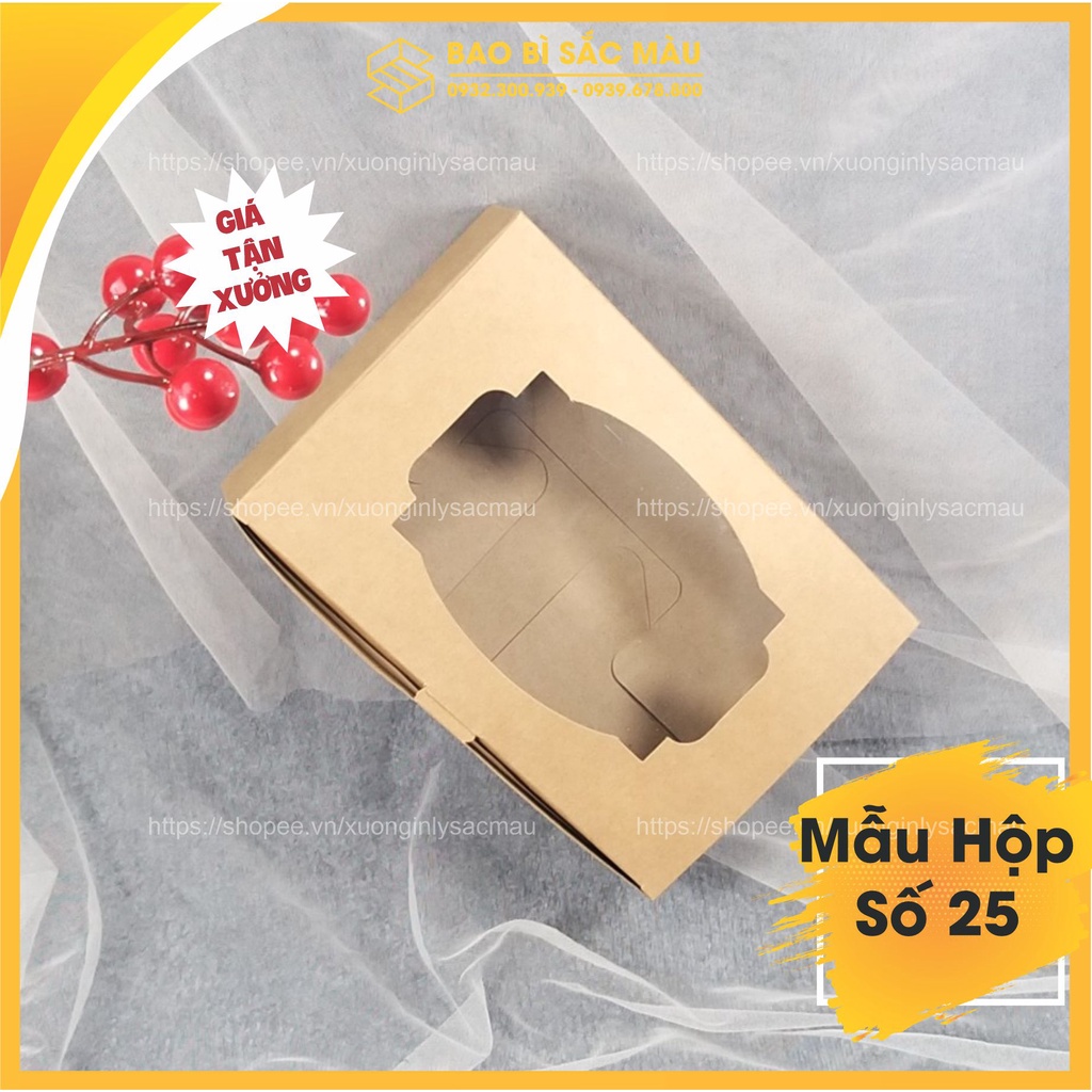 5 Hộp giấy kraft nắp ngang có mặt kính đựng đồ ăn, thực phẩm khô sạch sẽ, xinh xắn, sang trọng - Mẫu hộp 25