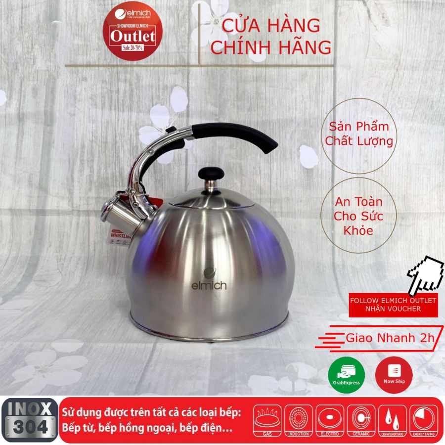 Ấm Siêu Tốc Đun Từ Inox 304 3 Lớp Đáy Từ ELMICH EL3373 3L