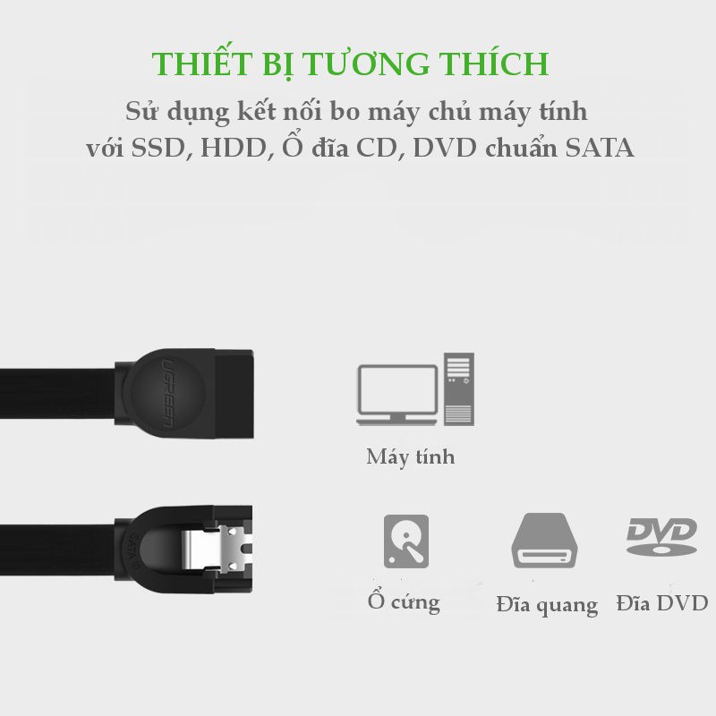 Cáp SATA 3.0 đầu thẳng, đầu vuông góc, nối dài, truyền tốc độ cao 6Gb/s, dài 0.5m UGREEN US217