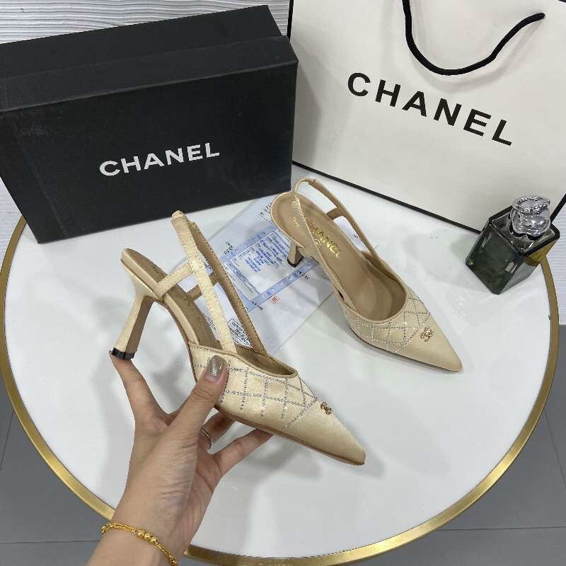 Sandal hở gót chất lụa satin mũi nhọn