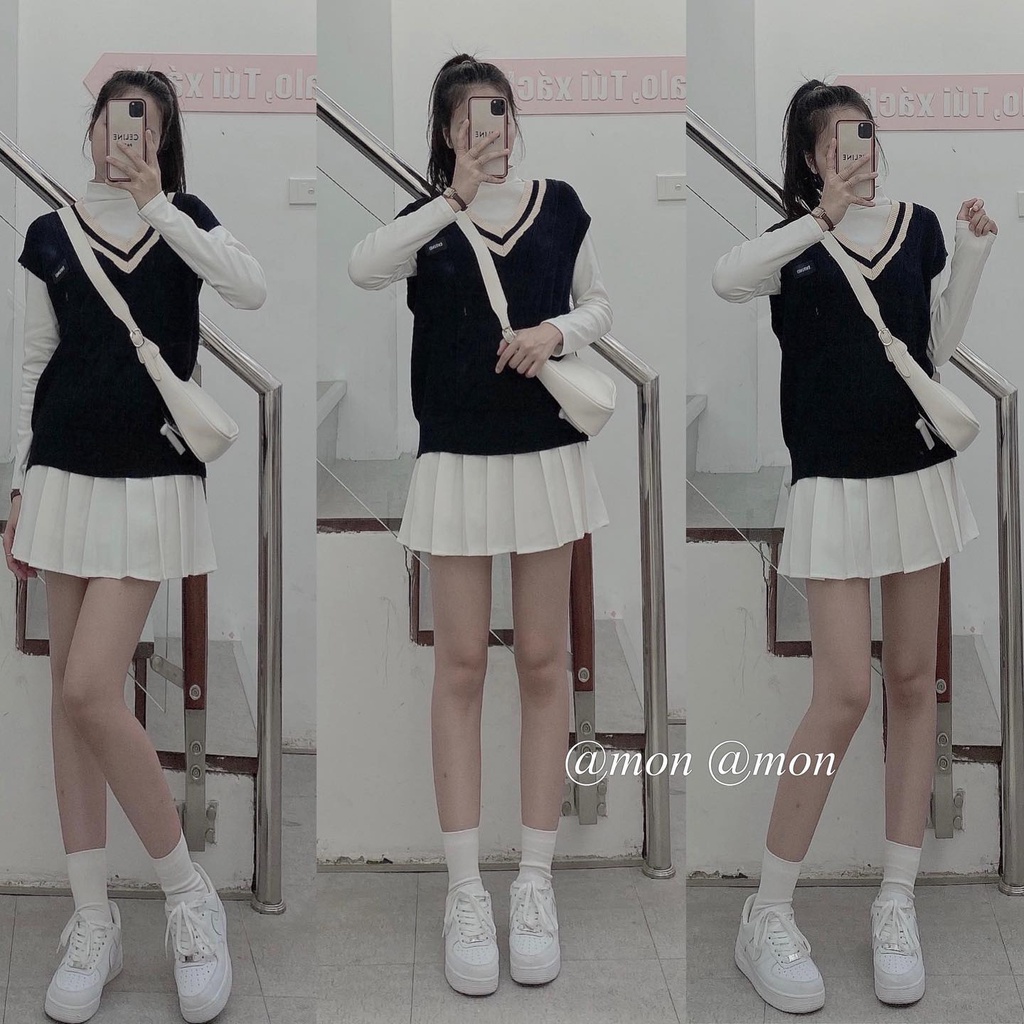 210698 Áo gile len nữ - áo len nữ, áo gile cổ V thời trang ulzzang chất len dày dặn freesize (không kèm áo sơ mi) | BigBuy360 - bigbuy360.vn