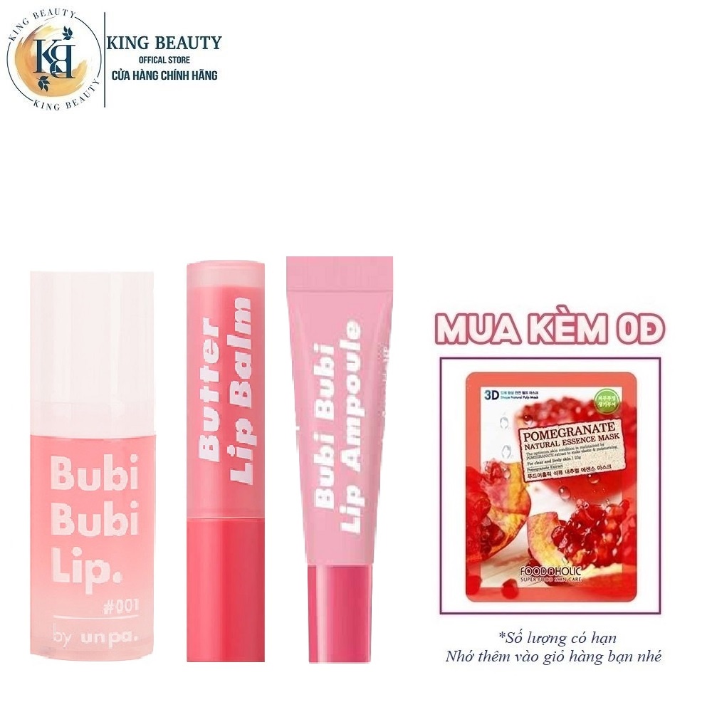 Bộ 3 Sản Phẩm Dưỡng Môi Dưỡng Ẩm Cho Môi Unpa Bubi Bubi Lip (Son3.8g, TTBC10ml, Tinh Chất10ml)