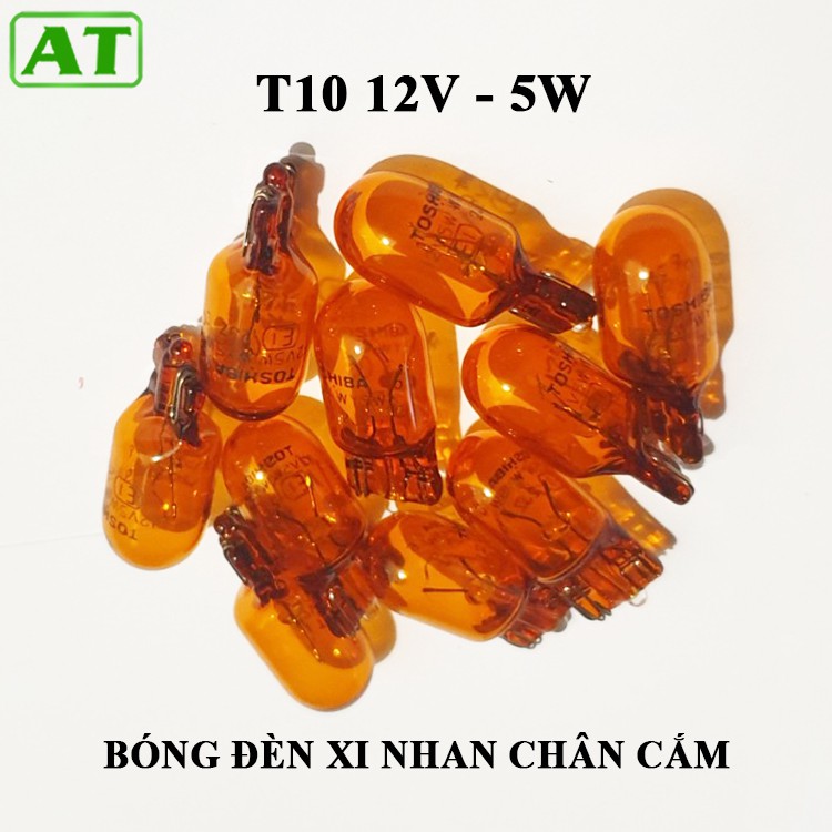 Combo 10 Bóng Đèn T10 12V 5W Xi Nhan Vàng 1 Tóc Chân Cắm Halogen